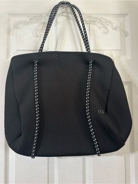 Black Perforated Tote with Contrast Rope Handles